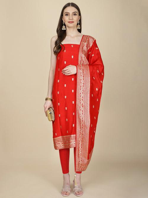 Woven Chanderi Unstitched Suit Piece With Dupatta