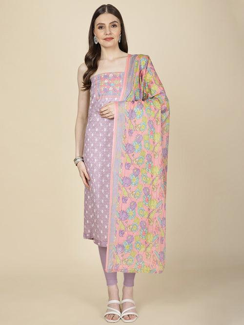 Schiffli Printed Cotton Unstitched Suit Piece With Dupatta