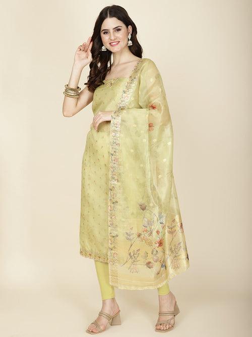 Neck Embroidery Chanderi Unstitched Suit Piece With Dupatta