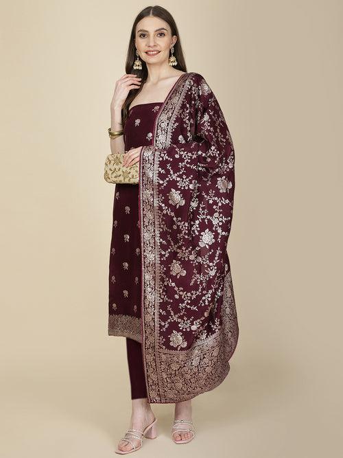 Woven Chanderi Unstitched Suit Piece With Dupatta