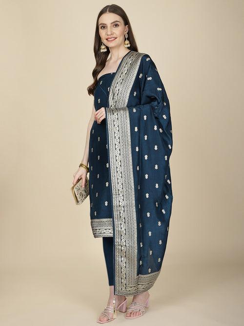 Woven Chanderi Unstitched Suit Piece With Dupatta