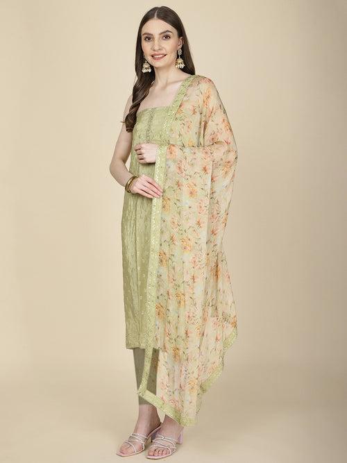 Neck Embroidered Crepe Unstitched Suit Piece With Dupatta