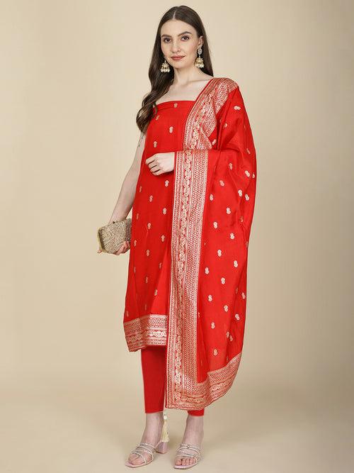 Woven Chanderi Unstitched Suit Piece With Dupatta