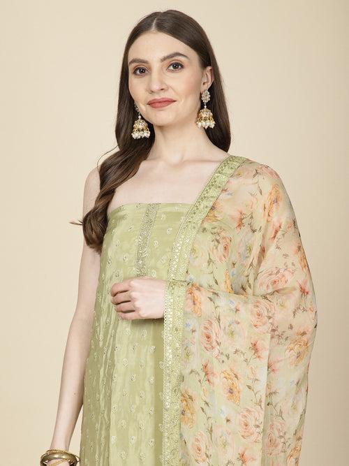 Neck Embroidered Crepe Unstitched Suit Piece With Dupatta