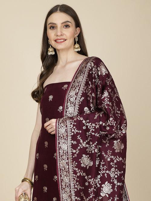 Woven Chanderi Unstitched Suit Piece With Dupatta