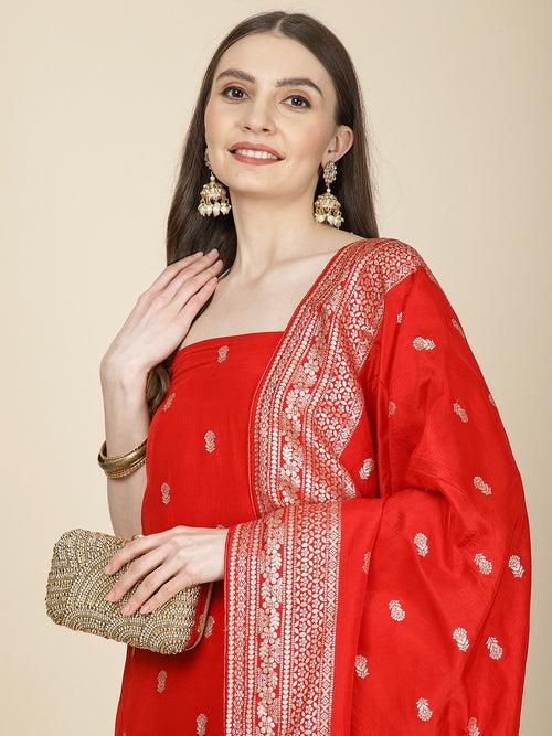 Woven Chanderi Unstitched Suit Piece With Dupatta