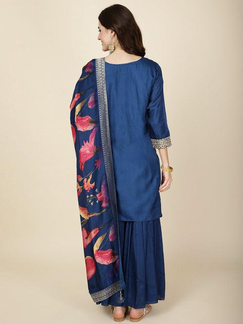 Zari Embroidery Woven Kurta With Garara & Dupatta