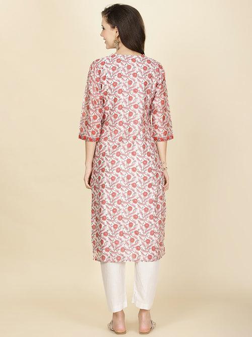 Floral Printed Chanderi Kurta With Pants