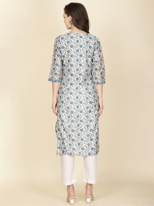 Floral Printed Chanderi Kurta With Pants