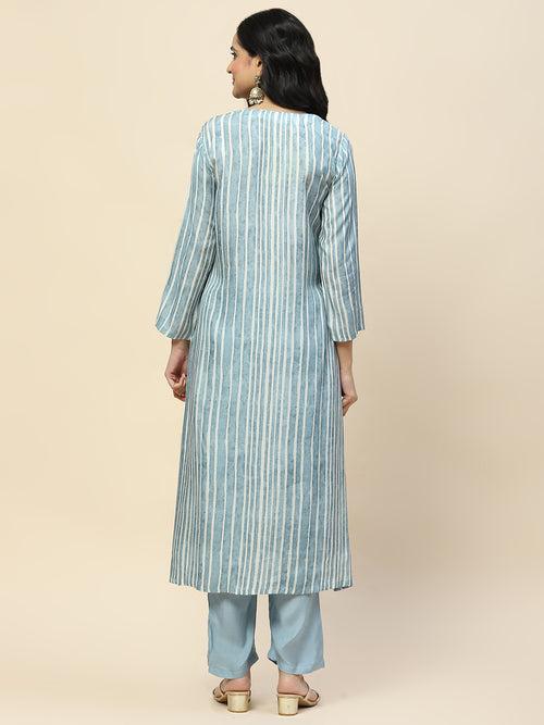 Neck Embroidered Printed Cotton Straight Kurta With Palazzo