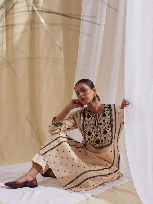 Thread Embroidered Cotton Straight Kurta With Pant