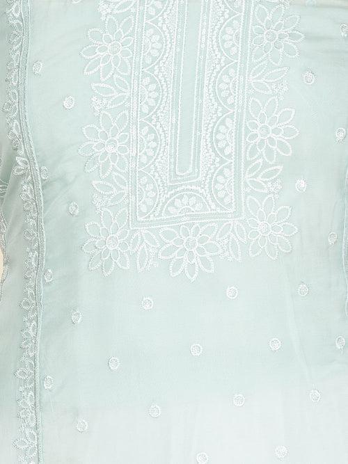 Neck Embroidered Organza Unstitched Suit Piece With Dupatta