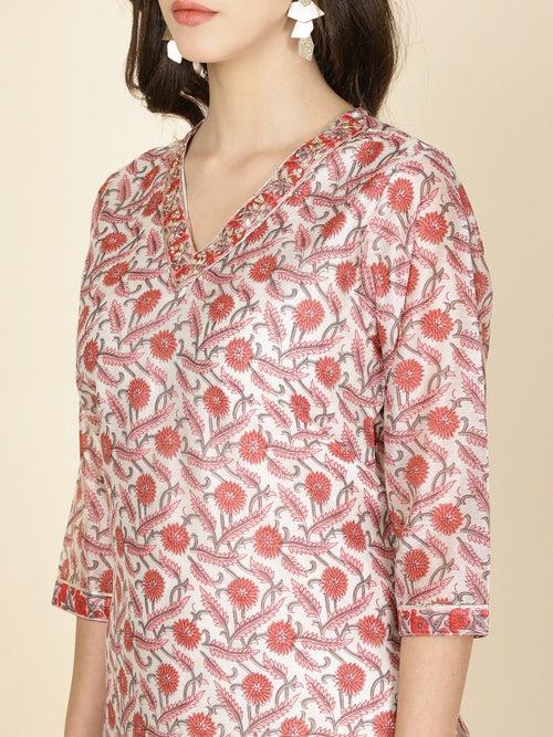 Floral Printed Chanderi Kurta With Pants