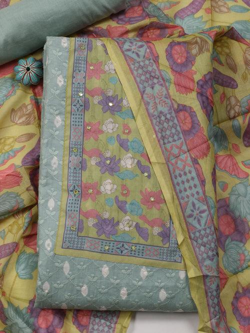 Schiffli Printed Cotton Unstitched Suit Piece With Dupatta