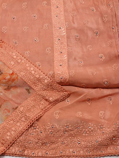 Neck Embroidered Crepe Unstitched Suit Piece With Dupatta