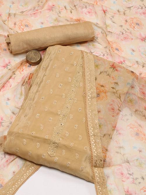 Neck Embroidered Crepe Unstitched Suit Piece With Dupatta