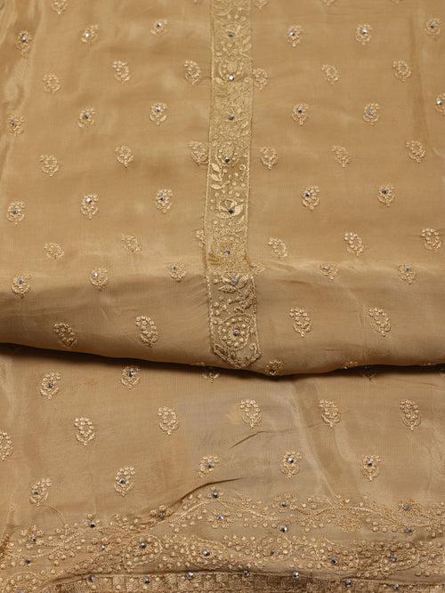 Neck Embroidered Crepe Unstitched Suit Piece With Dupatta