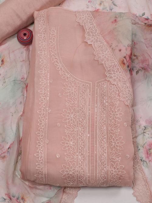 Neck Embroidered Organza Unstitched Suit Piece With Dupatta