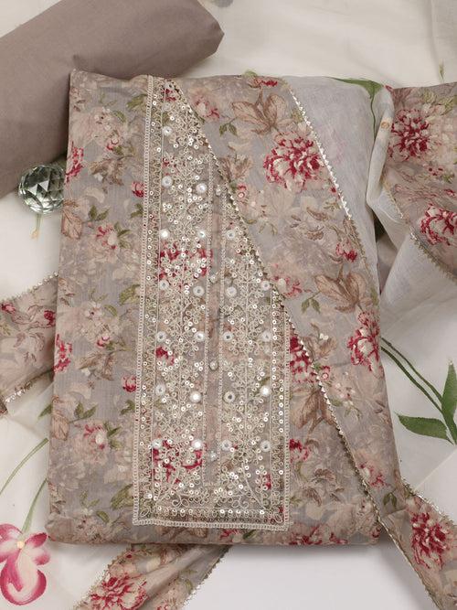 Neck Patti Cotton Unstitched Suit Piece With Dupatta