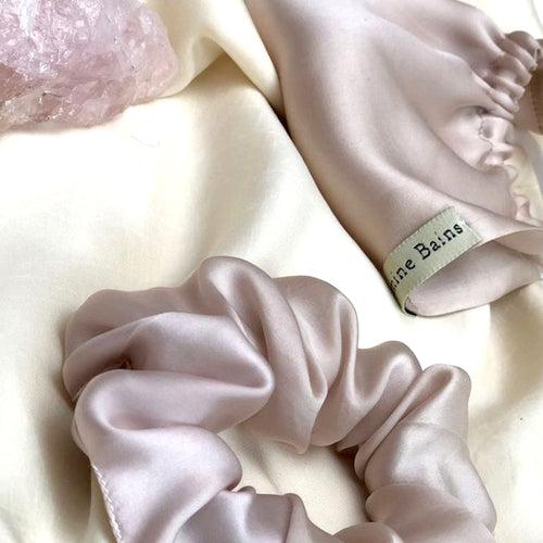 Mulberry Silk Adjustable Face Mask (Creamy-Beige)+ Coordinating Ruffled Silk Scrunchie (Set of 2)