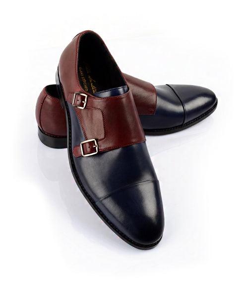 Double Monk Straps Cap toe - Blue & Burgundy