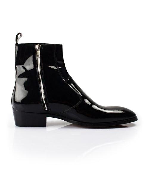 Cuban Zipper Boots - Black Patent