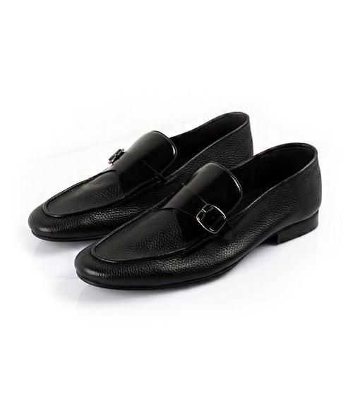 Black Milled Single Monk Loafers - Ultra-Flex