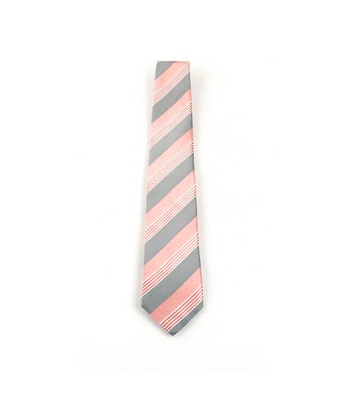 Salmon Grey Striped Neck Tie