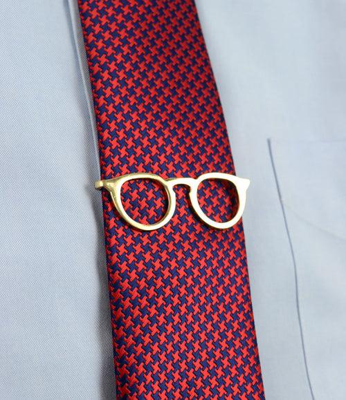 Gold Retro Round Glasses Tie Bar