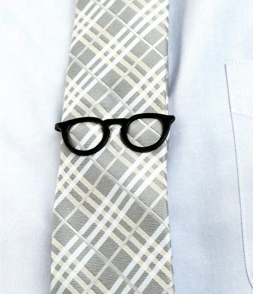 Black Retro Round Glasses Tie Bar