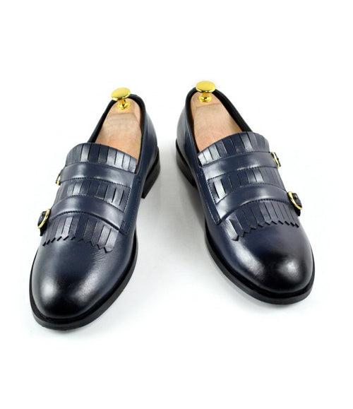 Blue Double Buckle Loafers