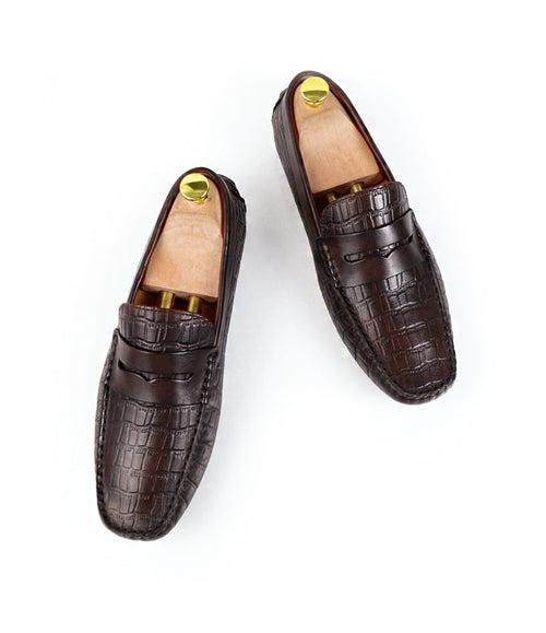 Croco Penny Driving Loafer - Brown