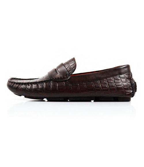 Croco Penny Driving Loafer - Brown