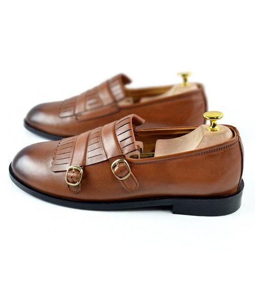 Tan Double Buckle Loafers