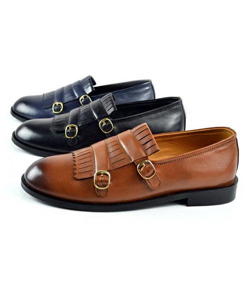 Blue Double Buckle Loafers