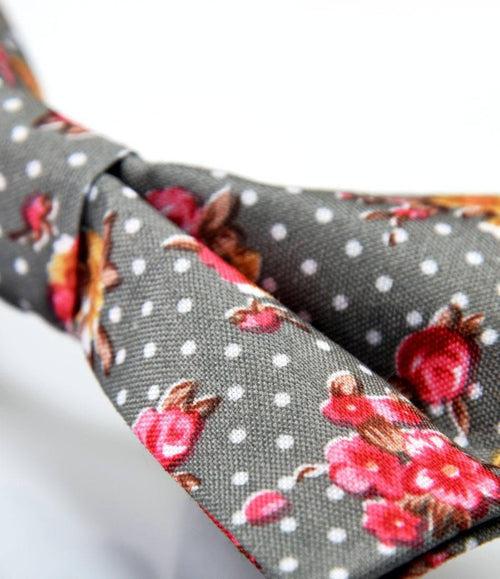 Grey Polka Floral Bow Tie