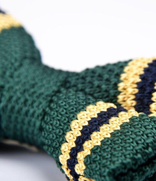 Green with Yellow & Navy Stripes Knitted Bow Tie