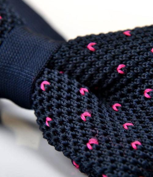 Navy with Pink V Pattern Knitted Bow Tie