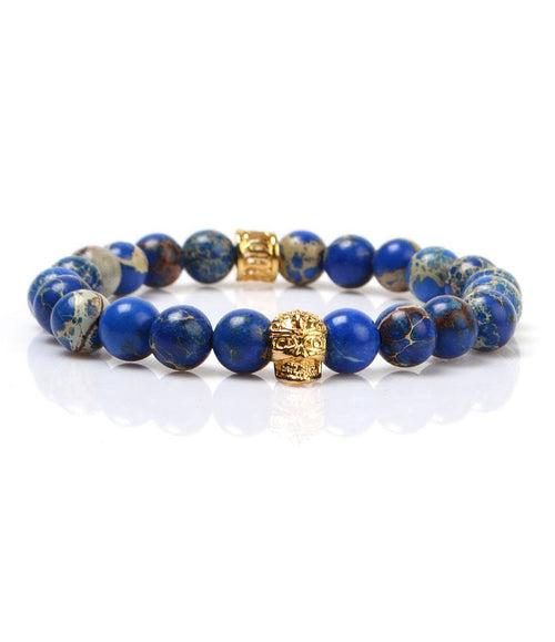 Blue Sediment Stone Skull Charm Bracelet