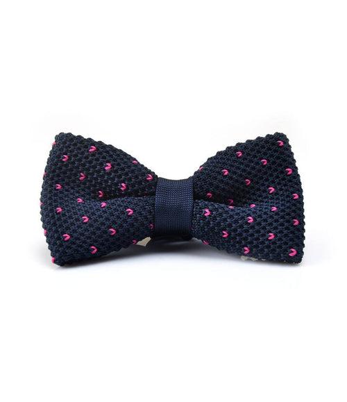 Navy with Pink V Pattern Knitted Bow Tie