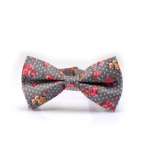 Grey Polka Floral Bow Tie