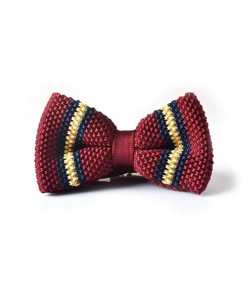 Maroon with Navy & Yellow Stripes Knitted Bow Tie