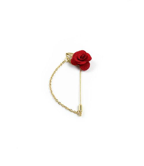 Red Rose Gold Leaf Lapel Pin