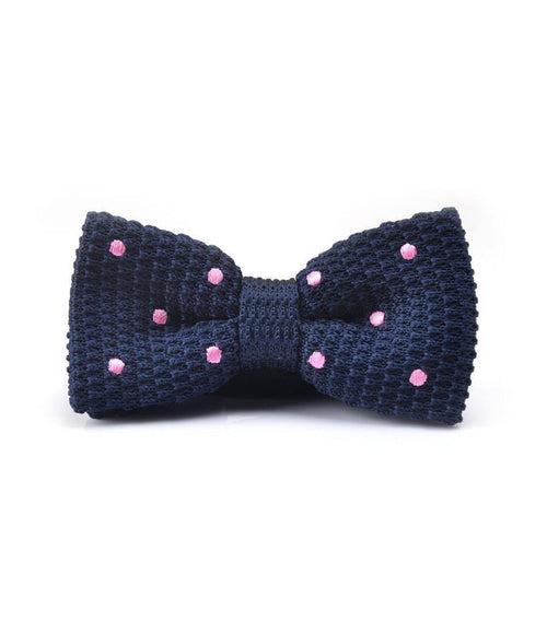Navy with Pink Dots Knitted Bow Tie