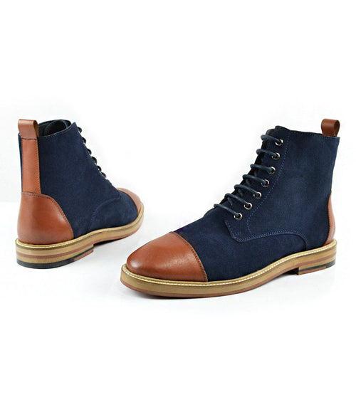 Blue Suede Lace-up Boot