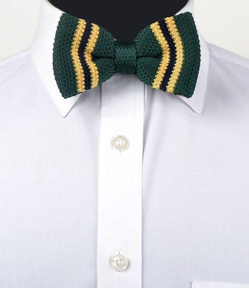 Green with Yellow & Navy Stripes Knitted Bow Tie