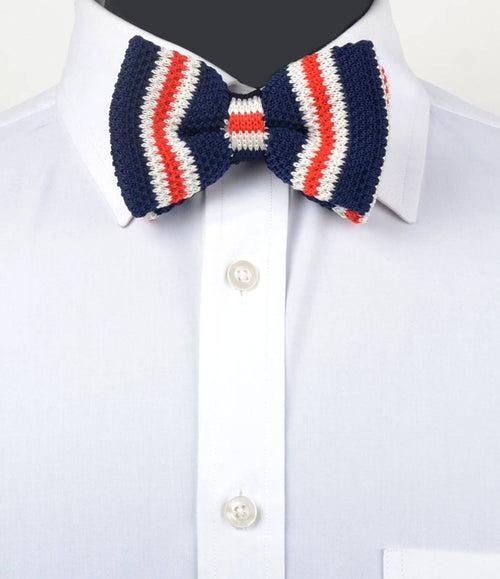 Navy with Red & White Stripes Knitted Bow Tie