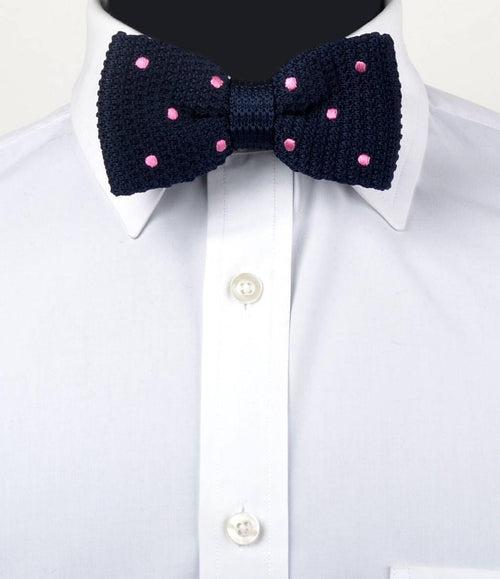 Navy with Pink Dots Knitted Bow Tie