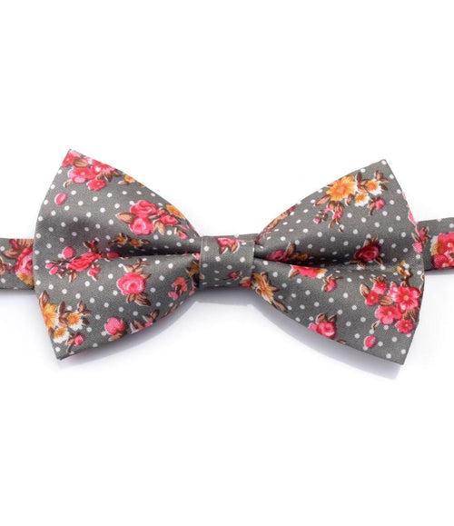 Grey Polka Floral Bow Tie