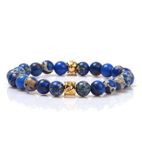 Blue Sediment Stone Skull Charm Bracelet